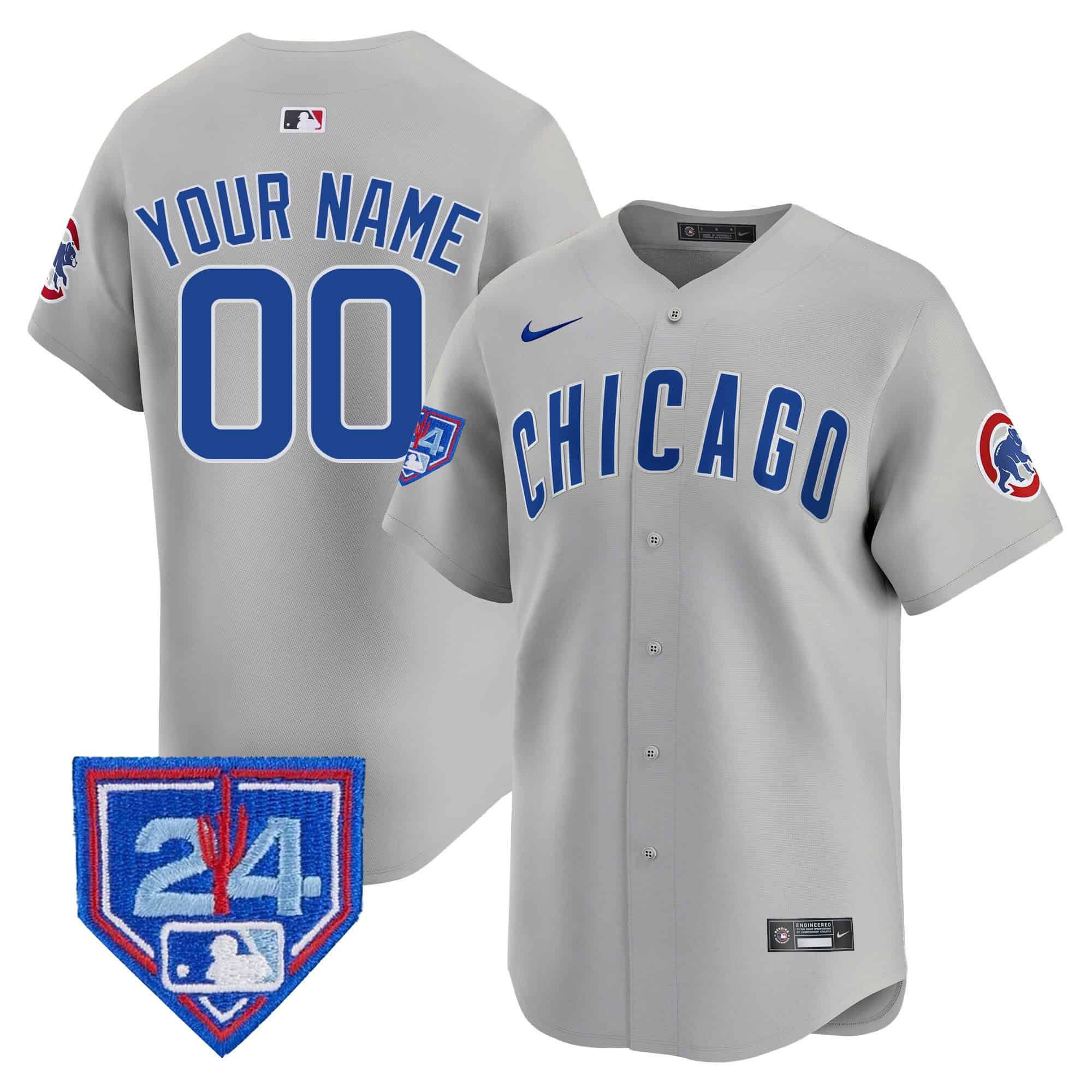 Men Chicago Cubs Grey Nike 2024 Spring Training Patch Vapor Premier Limited Custom MLB Jersey